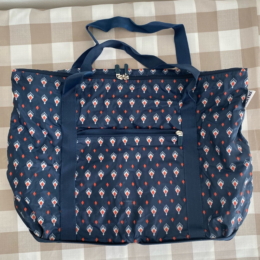 Rune Navy Patterned Travel Collapsible Tote Bag